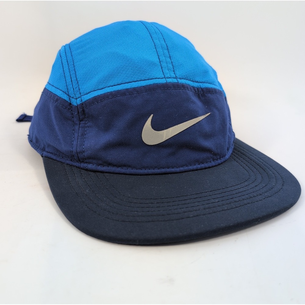 RARE Nike AW84 Dri-Fit Zip Adjustable Lightweight Blue Black 5 Panel Hat Men